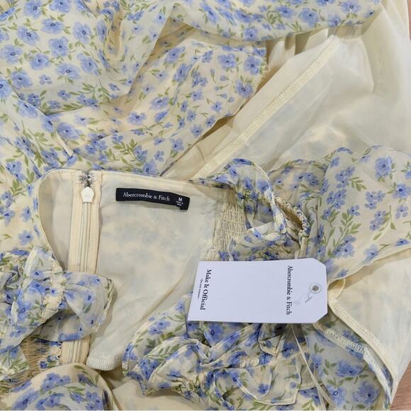 NWT Abercrombie & Fitch Yellow Maxi Dress Ruffle Strap High-Low size medium - Picture 6 of 10